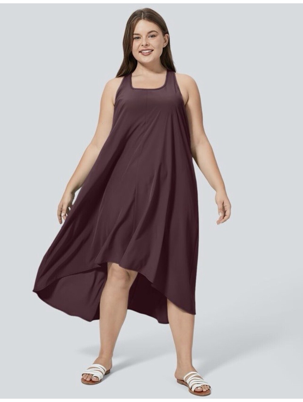 Halara Breezeful Pocket High Low Flowy Casual Dress Color Burgundy Size M(8) NWT